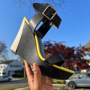 Black & Yellow Bebe Wedges